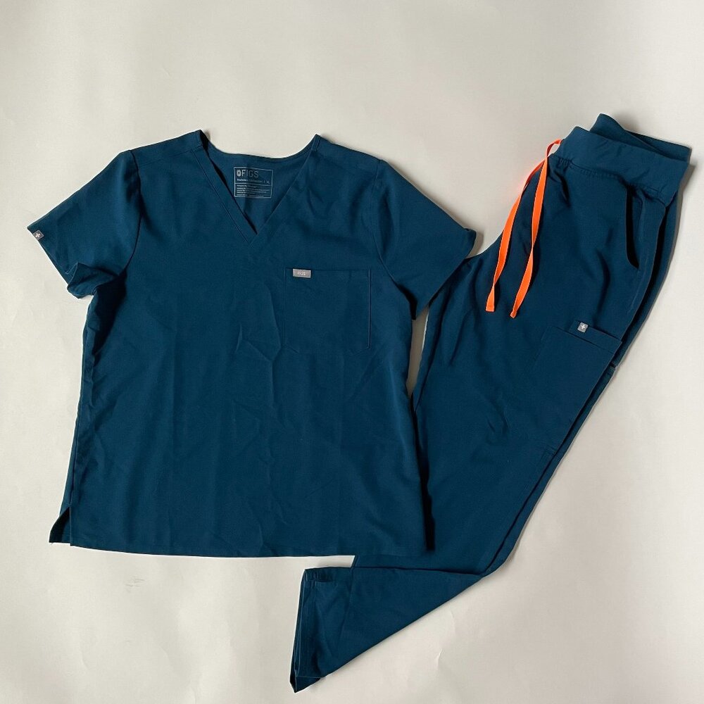 Figs Women L/T Yola High Waist Pant Blue Orange XL Catarina V-neck Top Scrub Set